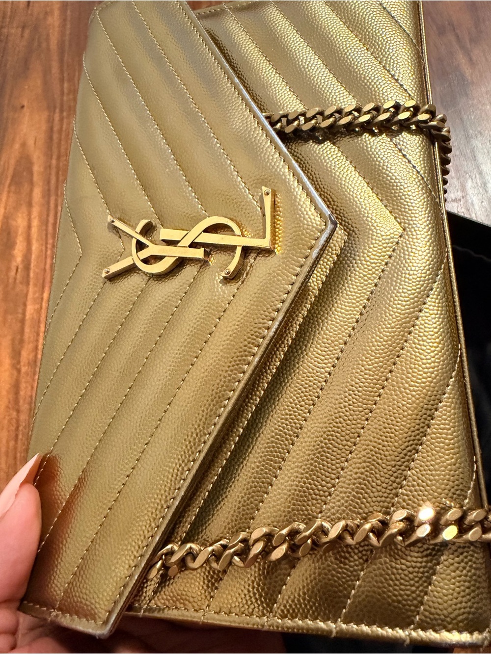 Saint Laurent YSL CLASSIC CASSANDRE CHAIN WALLET IN GRAIN DE POUDRE LEATHER - Picture 8 of 13